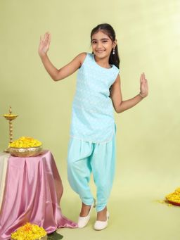 MASTARANG - Girls Mastering Turquoise Kurta with Dhoti