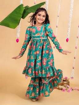 MASTARANG - Girls Mastering Teal Kurta with Sharara