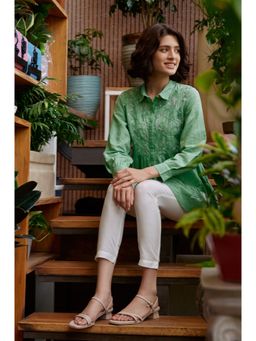 W - Green Embroidered Top