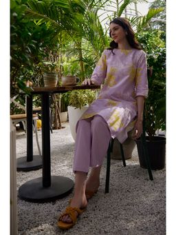 W - Light Purple Floral Print Kurta & Pant (Set of 2)