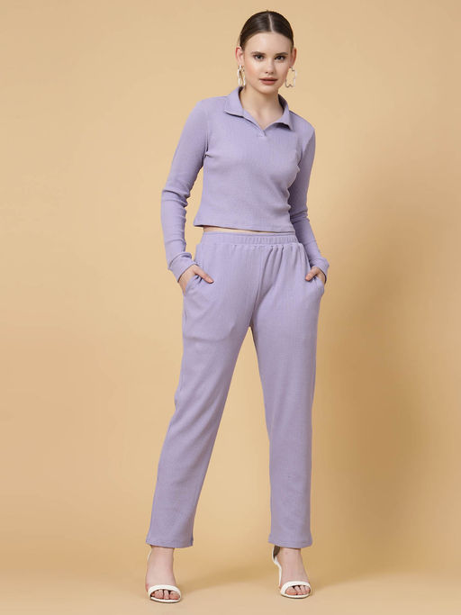 Buy Rigo Women Lavender Waffle Solid Co-Ord (Set of 2) Online