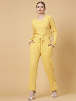 RIGO - Women Yellow Waffle Solid Co-Ord (Set of 2)
