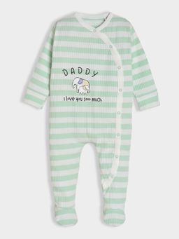 Mi Arcus - Green Stripes Cotton Knitted Sleepsuit for Kids