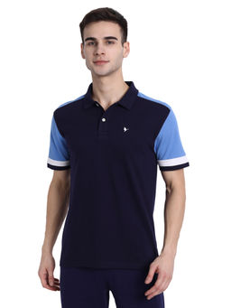 AM SWAN - Mens Solid Astral Aura Polo T-shirt In Navy Blue