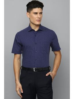 Louis Philippe - Men Navy Classic Fit Check Half Sleeves Formal Shirt