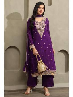 Soch - Purple Floral Embroidered Kurta with Pant and Dupatta