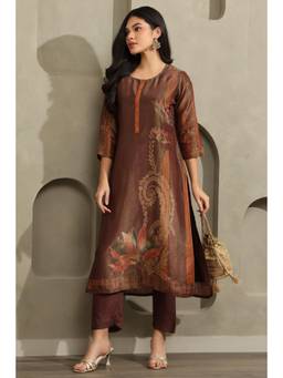 Soch - Brown Floral Printed Kurta with Pant