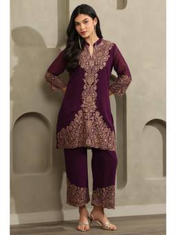 Soch - Wine Paisley Embroidered Kurta with Pant