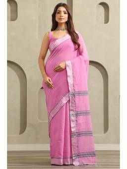 Soch - Pink Cotton Stripes Printed Saree