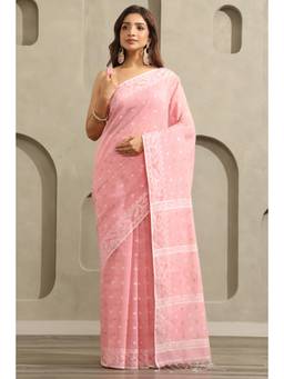 Soch - Light Peach Cotton Jamdani Woven Saree