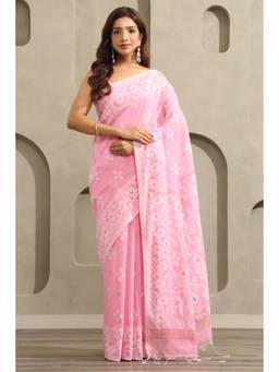 Soch - Pink Cotton Jamdani Floral Woven Saree