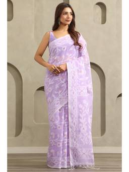 Soch - Lavender Cotton Jamdani Floral Woven Saree