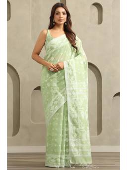 Soch - Light Green Cotton Jamdani Woven Saree