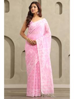 Soch - Light Pink Cotton Jamdani Woven Saree