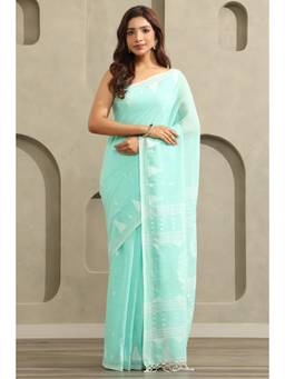 Soch - Sea Green Cotton Jamdani Woven Saree