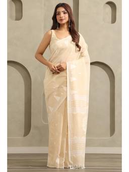 Soch - Beige Cotton Jamdani Woven Saree
