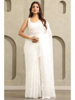 Soch - White Kota Floral Embroidered Saree