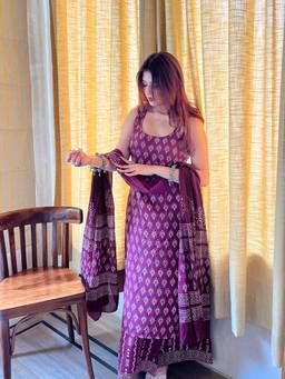 THE52 - Purple Printed Kurta with Palazzo and Dupatta