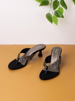 Inc.5 - Womens Black Printed Round Toe Party Wear Kitten Heels