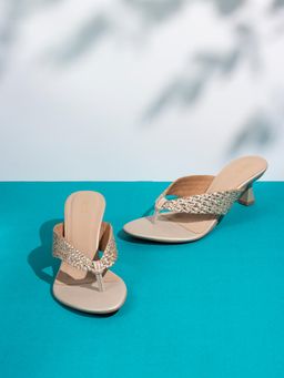 Inc.5 - Womens Golden Printed V Strap Party Wear Kitten Heels