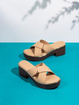 Inc.5 - Womens Beige Solid Cross Strap Party Wear Platform Heels