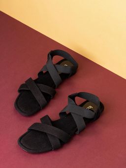 Inc.5 - Womens Black Striped Open Toe Casual Flat Sandals