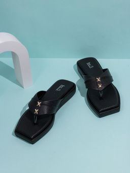 Inc.5 - Womens Black Solid V-Strap Casual Slip-On Sandals