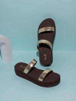 Inc.5 - Womens Golden Striped Round Toe Casual Wedge Heels