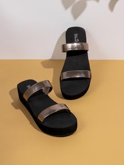 Inc.5 - Womens Pewter Striped Round Toe Casual Wedge Heels