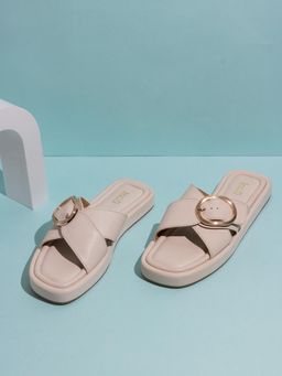 Inc.5 - Womens Cream Solid Open Toe Casual Slip-On Sandals