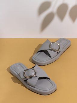 Inc.5 - Womens Grey Solid Open Toe Casual Slip-On Sandals