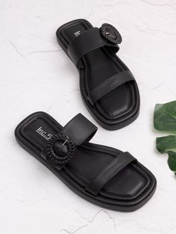 Inc.5 - Womens Black Solid Open Toe Casual Slip-On Sandals