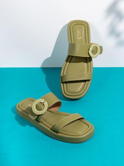 Inc.5 - Womens Green Solid Open Toe Casual Slip-On Sandals