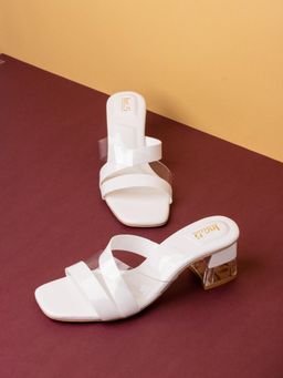 Inc.5 - Womens White Transparent Square Toe Party Wear Block Heels