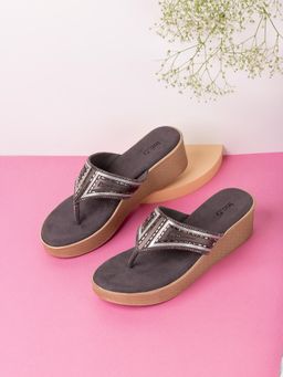 Inc.5 - Womens Pewter Embellished Open Toe Casual Wedge Heels