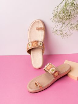 Inc.5 - Womens Rose Golden Embellished One Toe Ethnic Slip-On Sandals