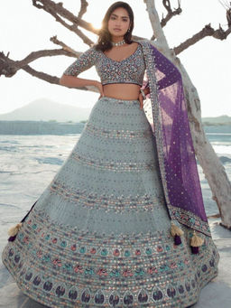 Odette - Grey Georgette Embellished Semi-Stitched Lehenga for Women (Set of 3)