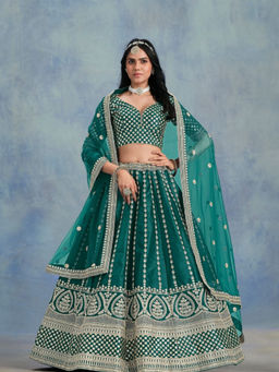 Odette - Green Art Silk Embellished Semi-Stitched Lehenga for Women (Set of 3)