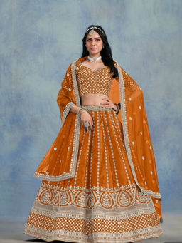 Odette - Orange Art Silk Embellished Semi-Stitched Lehenga for Women (Set of 3)