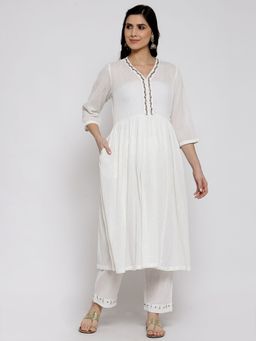 DART STUDIO - Textured Cotton Kurta And Palazzo With Slip White (Set of 3)