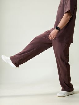 Cava Athleisure - Men Solid Wide Leg Brown Track Pant
