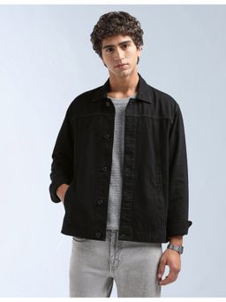 Flying Machine - Black Men Solid Regular Fit Denim Jacket