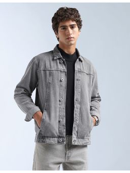 Flying Machine - Grey Men Solid Regular Fit Denim Jacket