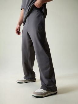 Cava Athleisure - Men Solid Wide Leg Grey Track Pant