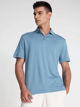 Cava Athleisure - Men Solid Supima Blue Polo T-Shirt
