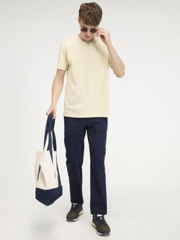 Cava Athleisure - Men Solid Supima V Neck Cream T-Shirt