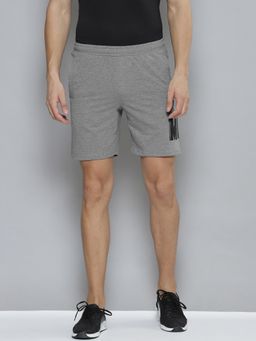 Alcis - Men Grey Melange Typography Printed Slim Fit Training Or Gym Sports Shorts