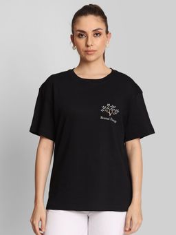 Bene Kleed - Women Black Oversize Graphic Print T-Shirt