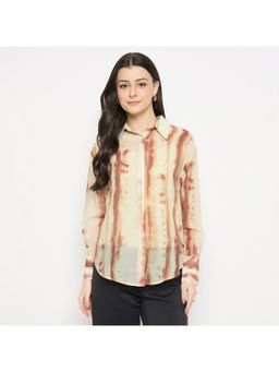 Madame - Brown Tencel Nylon Blend Tie & Dye Shirt