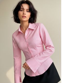 Outzidr - Pink Full Sleeve Waist Fitted Shirt